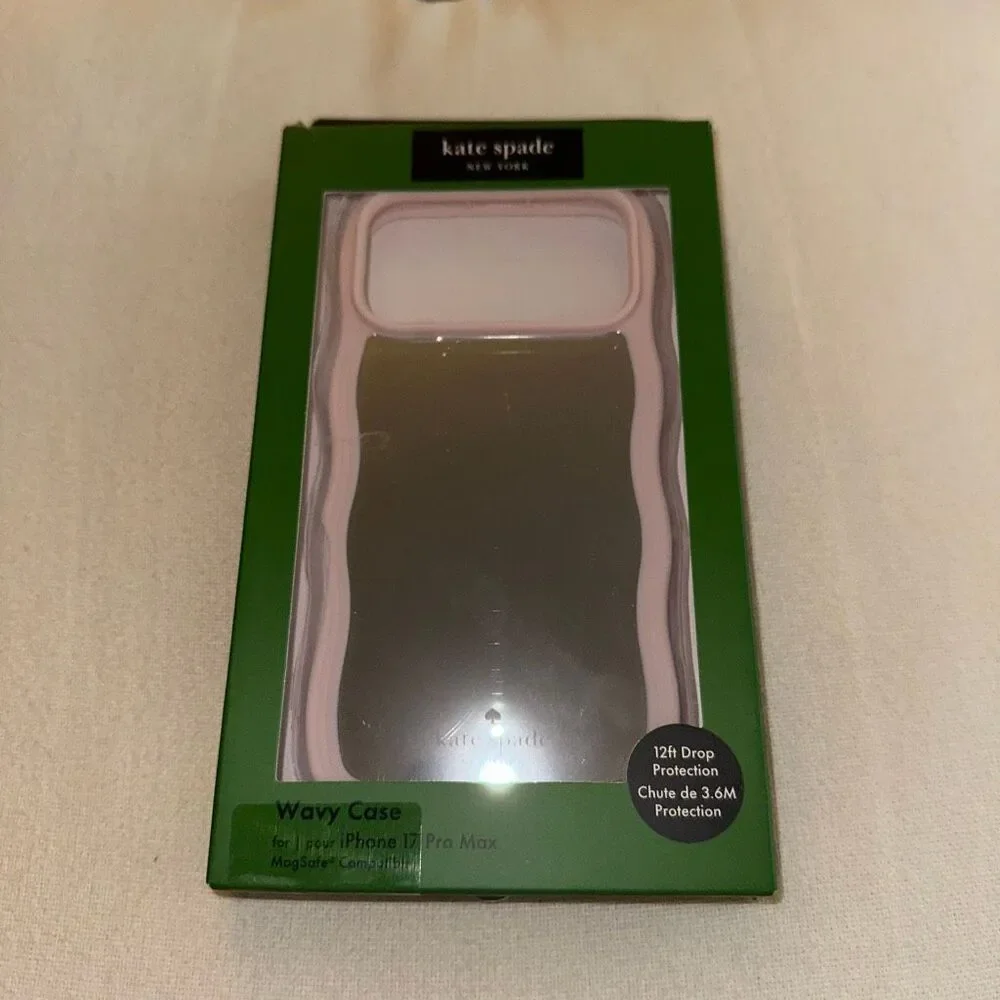 Kate Spade New York iPhone 17 Pro Max Phone Case Light Pink Wavy Mirror NWT